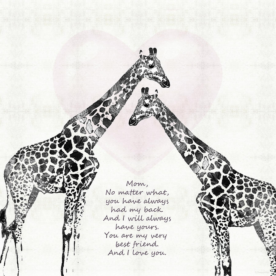 Mother Giraffe Art - Ive Got Your Back Mom Mixed Media by Sharon Cummings