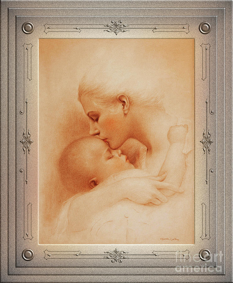 Mother Kissing Her Baby by Charles Gates Sheldon Remastered Retro Art Xzendor7 Reproductions Painting by Rolando Burbon