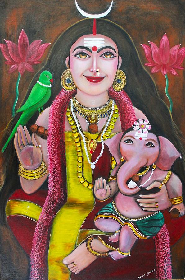 Mother Parvathy Painting by Saranya Haridasan