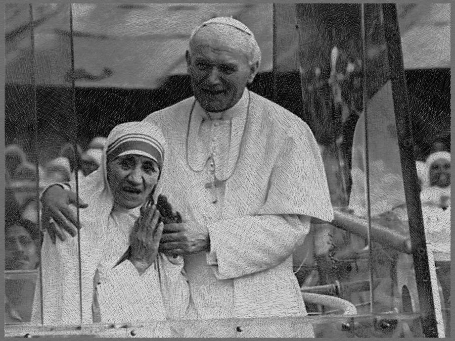 Mother Teresa Pope John Paul Painting by Tony Rubino
