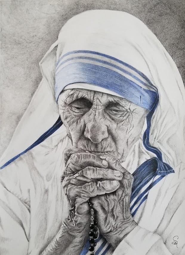 Portrait Drawing - Mother Teresa by Shylaja Nanjundiah