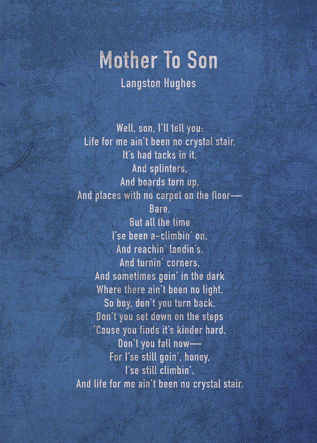 Mother To Son by Langston Hughes Classic Poem on Worn Blue Parchment ...