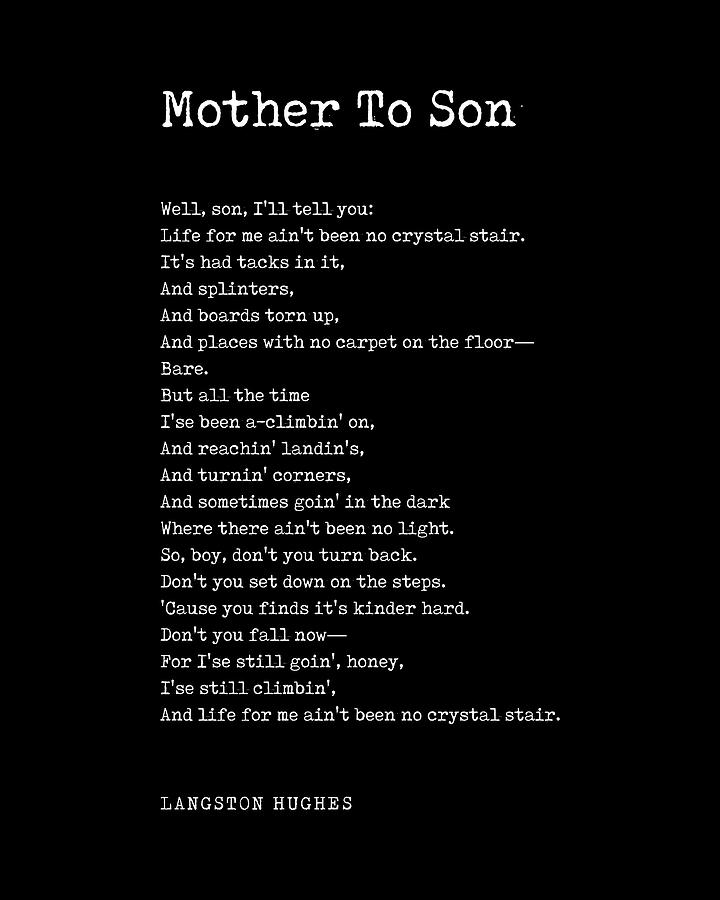 Typography Digital Art - Mother To Son - Langston Hughes Poem - Literature - Typewriter Print - Black by Studio Grafiikka