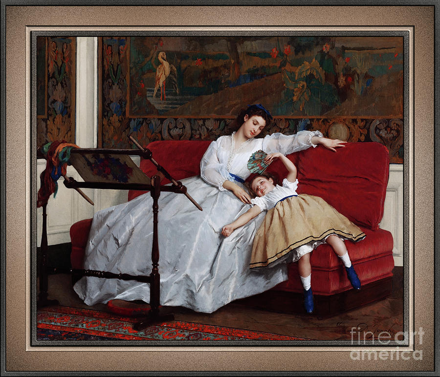 Mother with her Young Daughter by Gustave Leonard de Jonghe Remastered Xzendor7 Reproductions Painting by Rolando Burbon