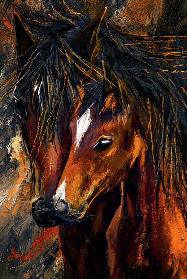 Motherly Love - Horse And Foal Art Painting by Lourry Legarde