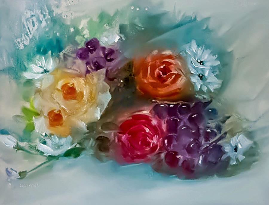Mothers Day Daisy Blooms Colorful Roses And Grapes Watercolor Painting by Lisa Kaiser