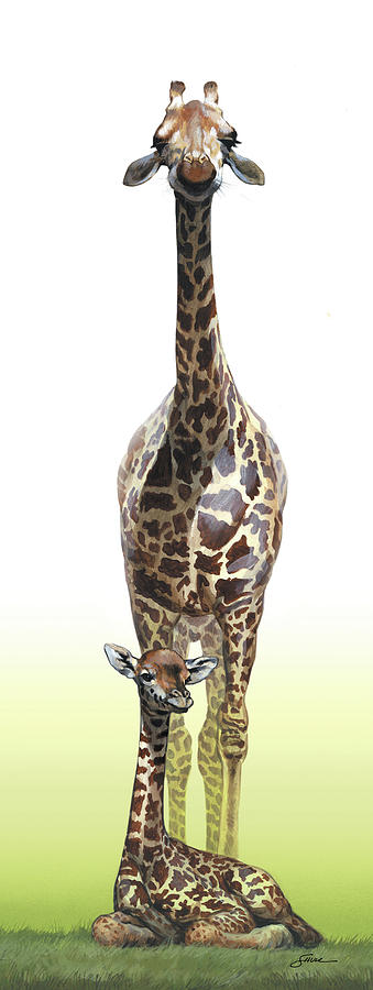 Giraffes Painting - Mothers Watch is keeping by Harold Shull Giraffes Painting - Mothers Watch is keeping by Harold Shull