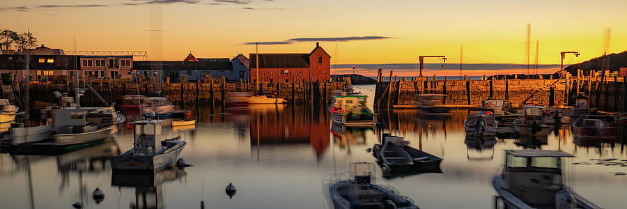 Motif 1 And Fishing Boats Panorama On Rockport Harbor Photograph by Gregory Ballos