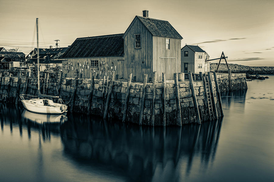Motif 1 Photograph - Motif #1 Fishing Shack - Rockport Massachusetts at Sunrise - Sepia Edition by Gregory Ballos