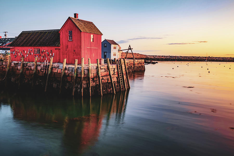 Motif #1 - Rockport MA Little Red Shack at Sunrise Photograph by Gregory Ballos