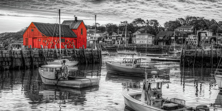 America Photograph - Motif #1 Selective Coloring Panorama - Rockport Massachusetts by Gregory Ballos