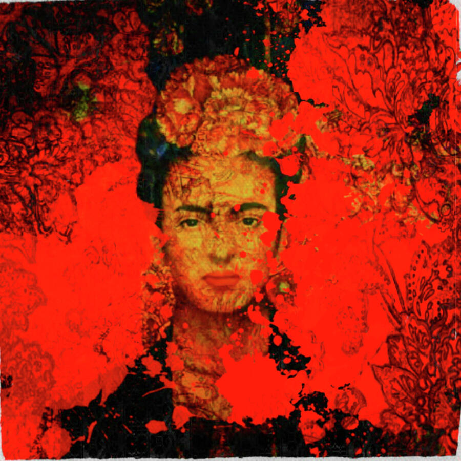 Motiv Original Oil - Frida Kahlo Orange Painting by Felix Von Altersheim