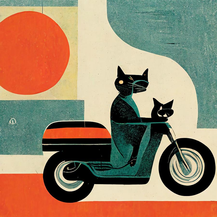 Motocats Digital Art by Nickleen Mosher
