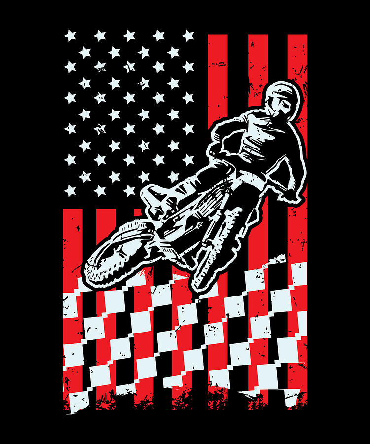 Motocross Checkered American Flag Digital Art by Jacob Zelazny