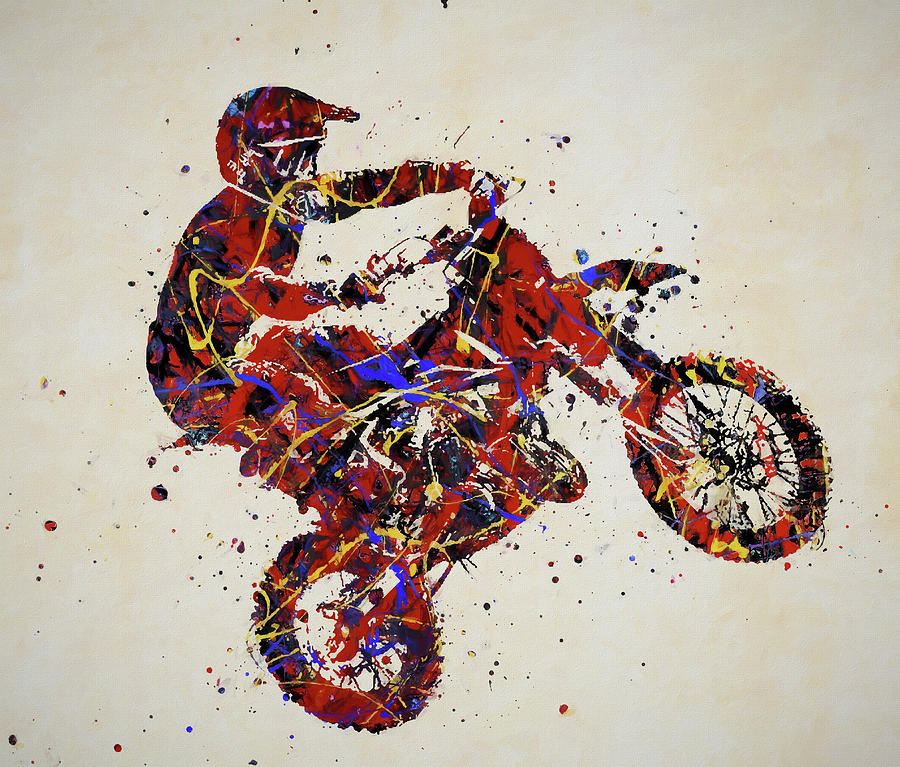 Motocross Jump Paint Splash Mixed Media by Dan Sproul