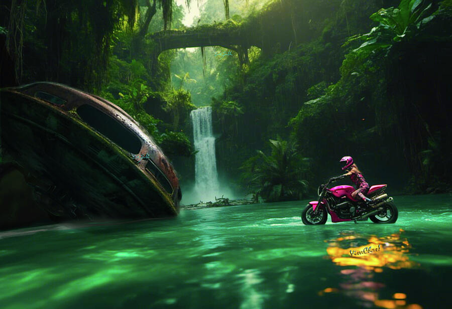 MotoGirl Discovers UAP Crash Site on Jungle Run Digital Art by Chas Sinklier