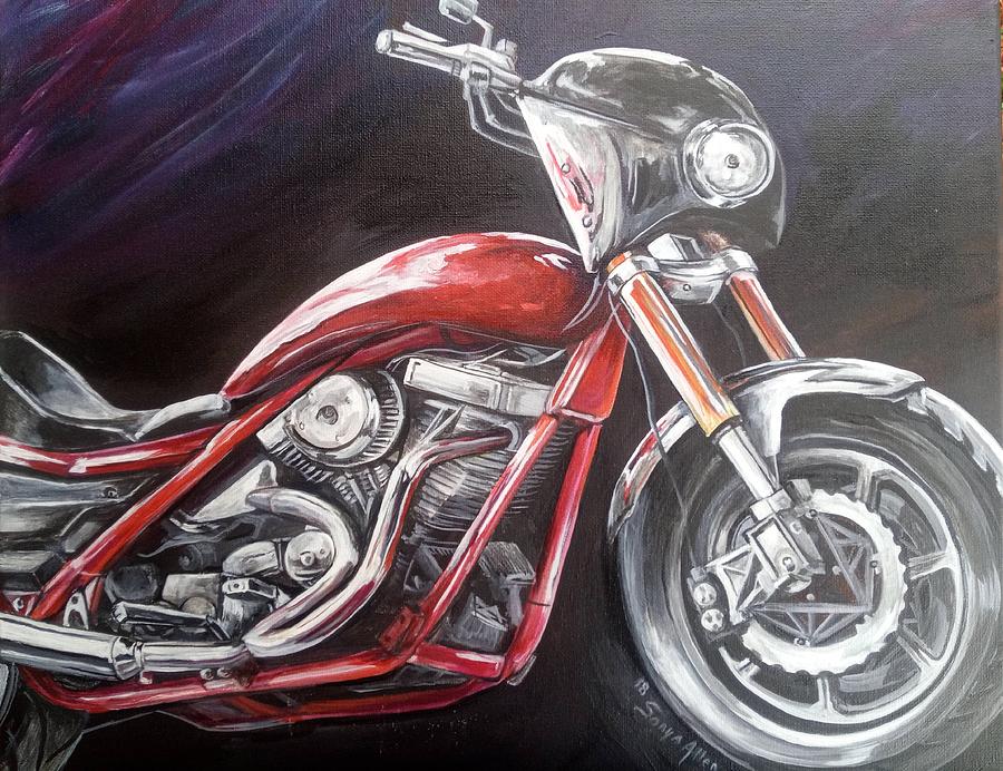Motorcycle Bike in Red Painting by Sonya Allen