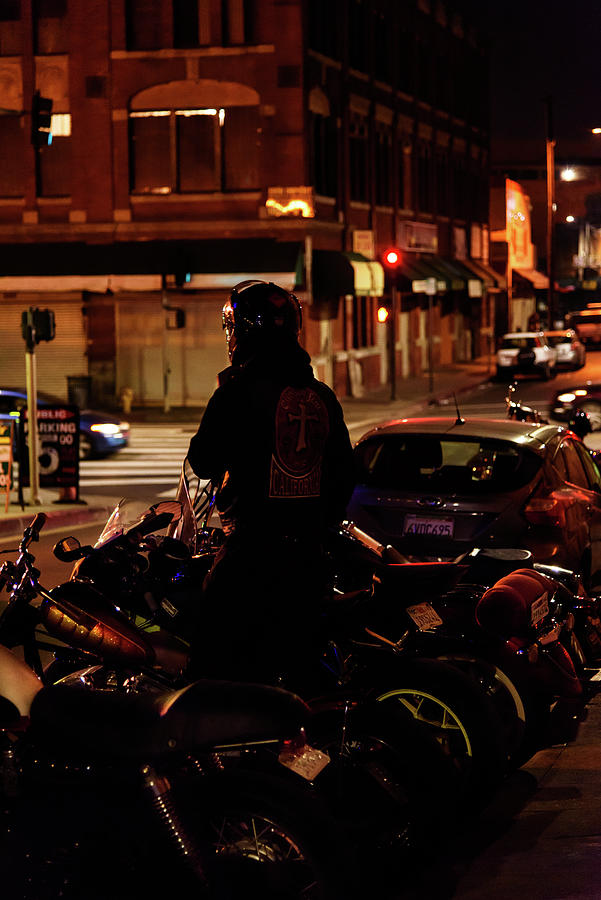 Motorcycle Biker at Night in Los Angeles Photograph by Mark Stout