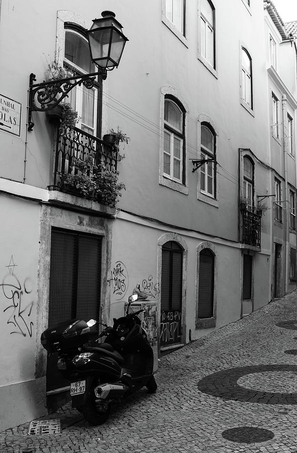 Motorcycle on a hill - Lisbon  Photograph by Christina McGoran