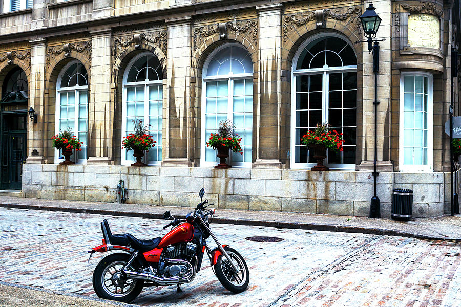 Motorcycle on the Street in Old Montreal Photograph by John Rizzuto