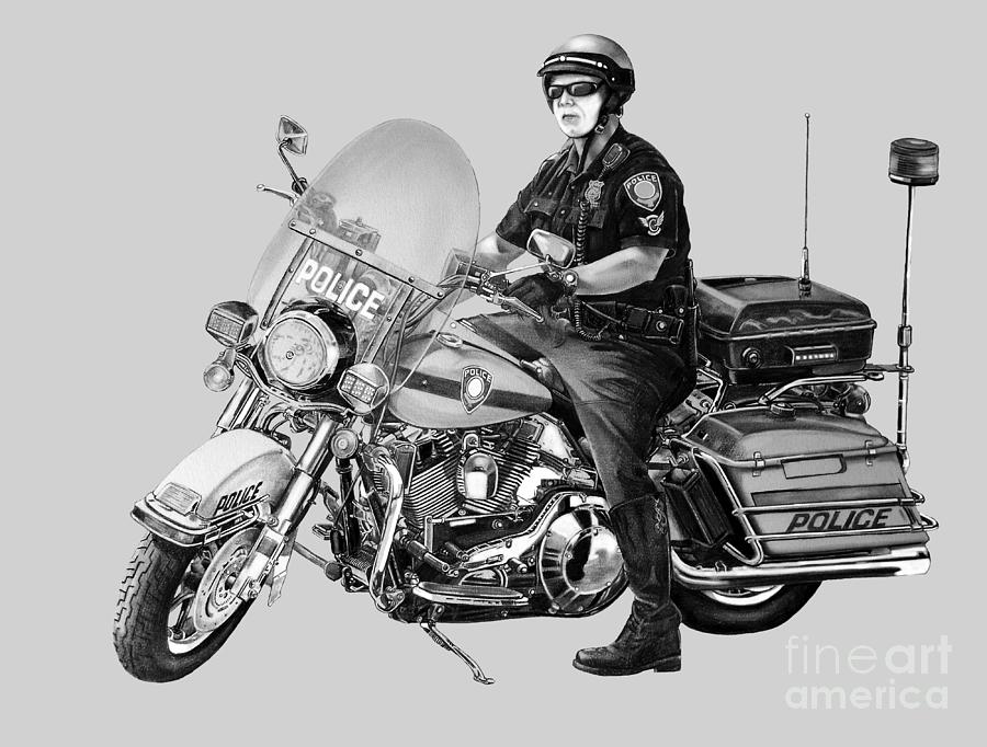 Pencil Drawing - Motorcycle Police Officer by Murphy Elliott