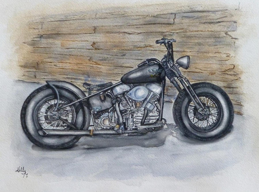 Motorcycle Vintage 1950s Painting by Kelly Mills