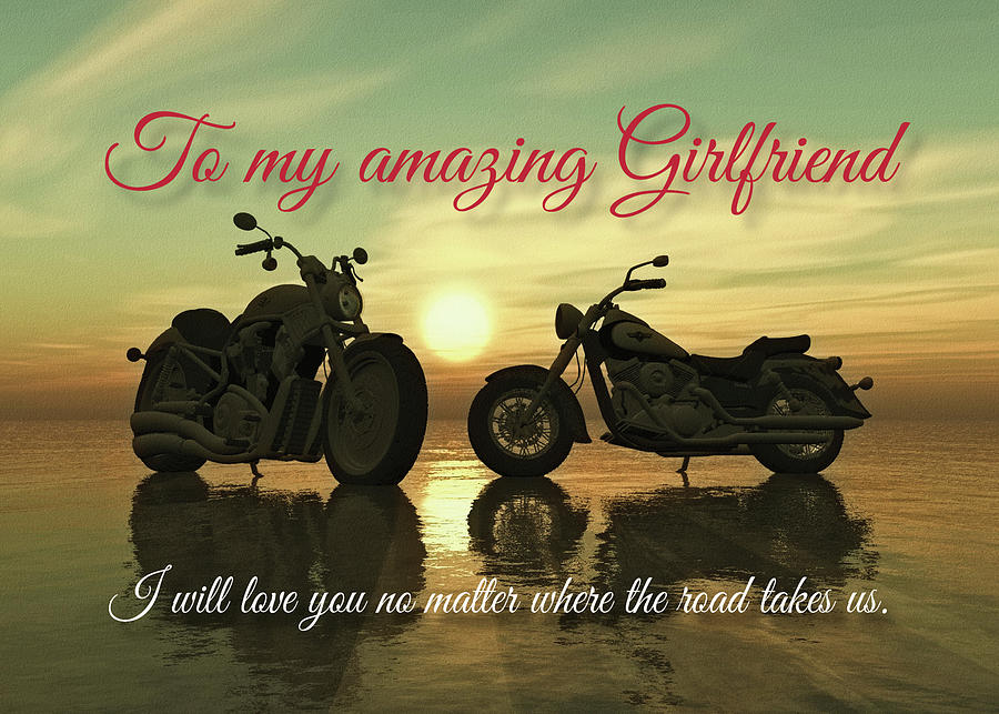 Motorcycles with sunset at sea Valentine for Girlfriend Digital Art by Jan Keteleer