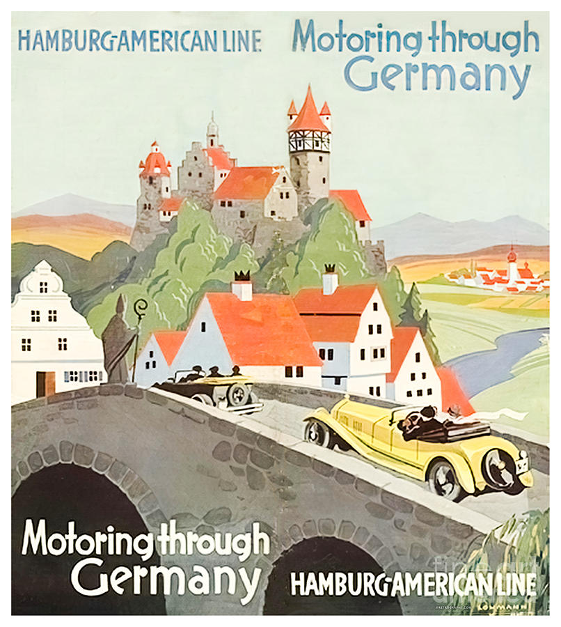 Motoring Through Germany 1930s Mercedes travel poster Mixed Media by Retrographs