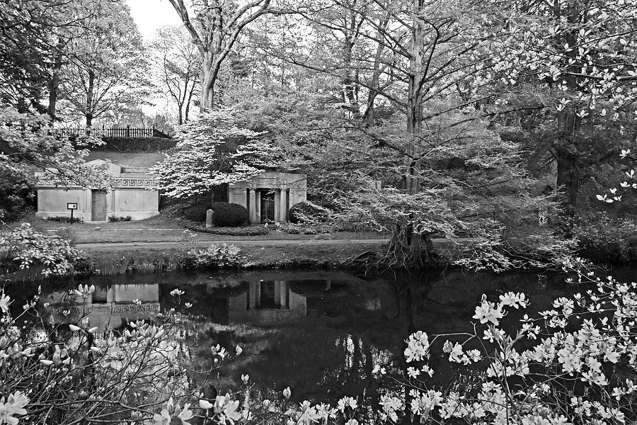 Mount Auburn Cemetery in the Spring Pond Reflection Cambridge MA Black and White Photograph by Toby McGuire