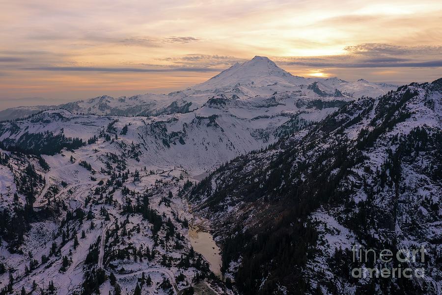 Landscape Photograph - Mount Baker Aerial Dusk Snowscape by Mike Reid