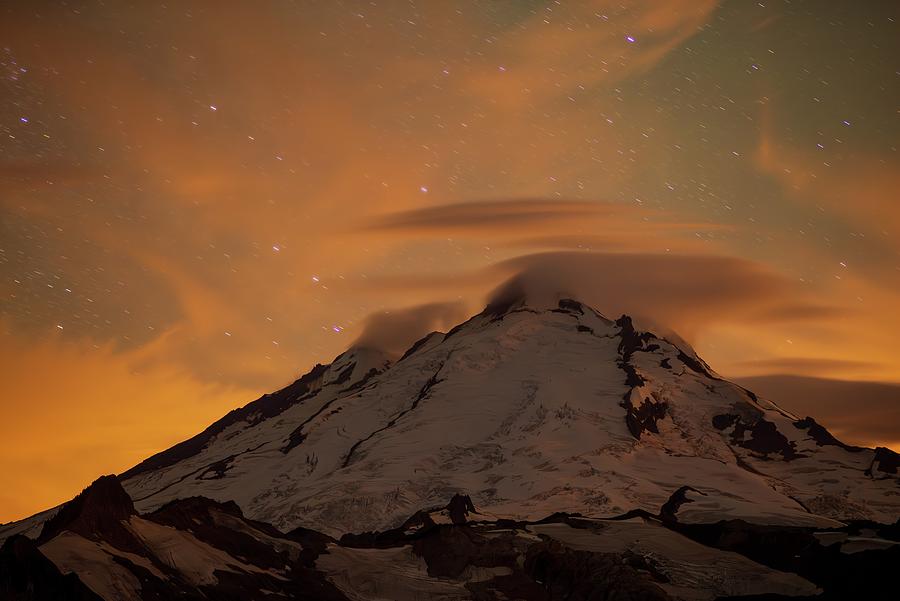 Mountain Photograph - Mount Baker Night Clouds Motion by Mike Reid