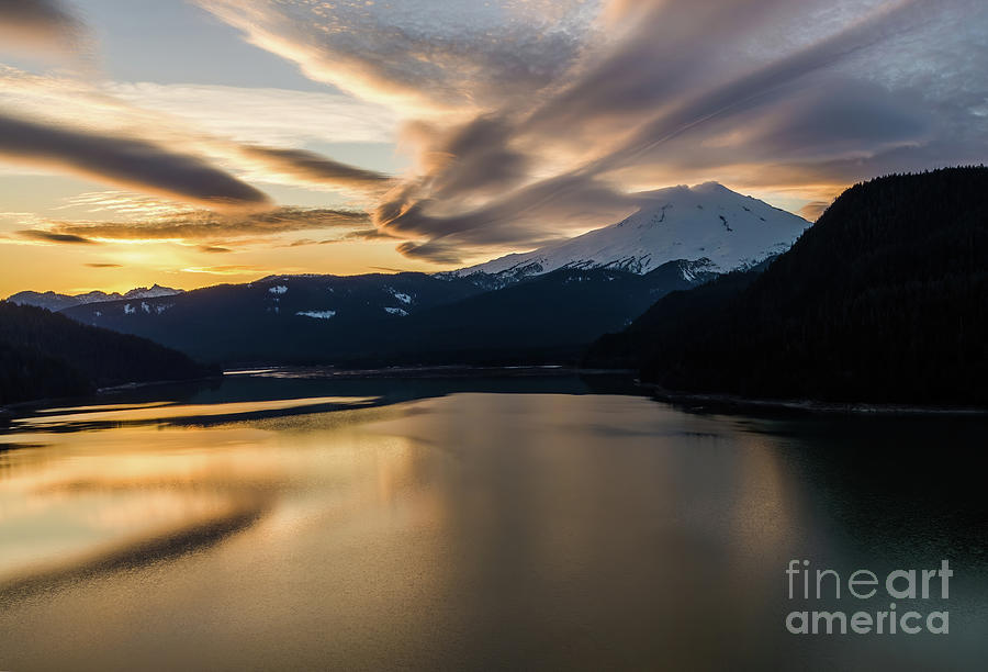 Mount Baker Sunset Clouds Reflected Photograph by Mike Reid