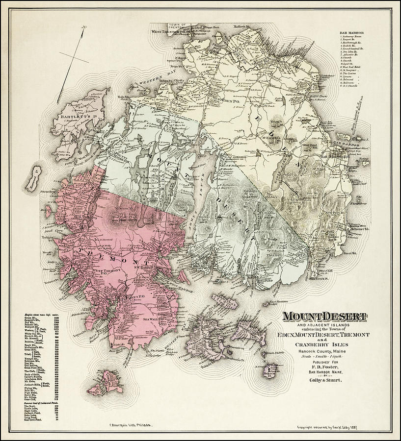 Acadia National Park Photograph - Mount Desert Island Maine Vintage Map 1887 by Carol Japp