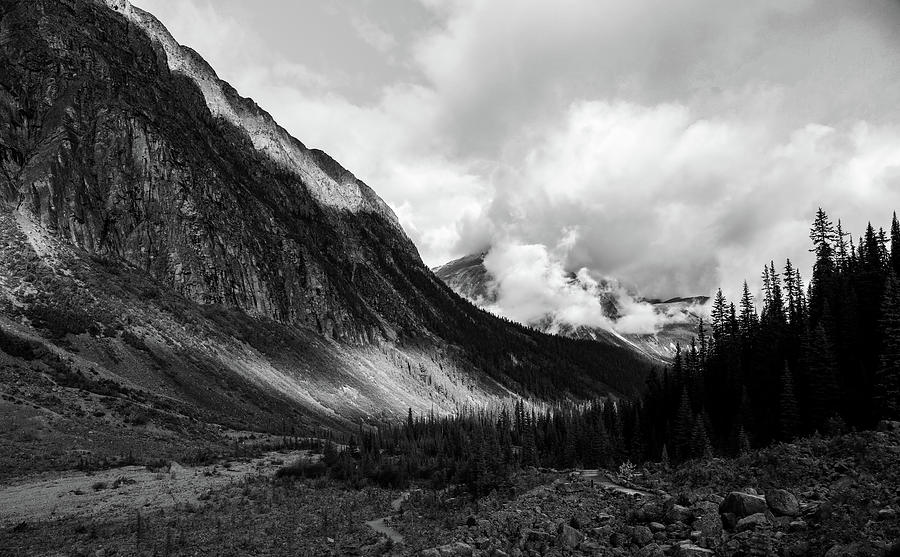 Mount Edith Cavell Hiking Trail Black And White Photograph by Dan Sproul
