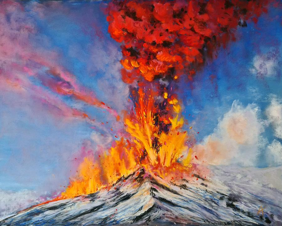 Mount Etna Volcanic Eruption Pastel by A Burrows - Fine Art America