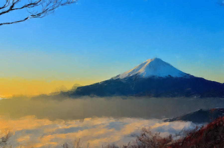 Mount Fuji and Morning Sun Painting by Gary Arnold