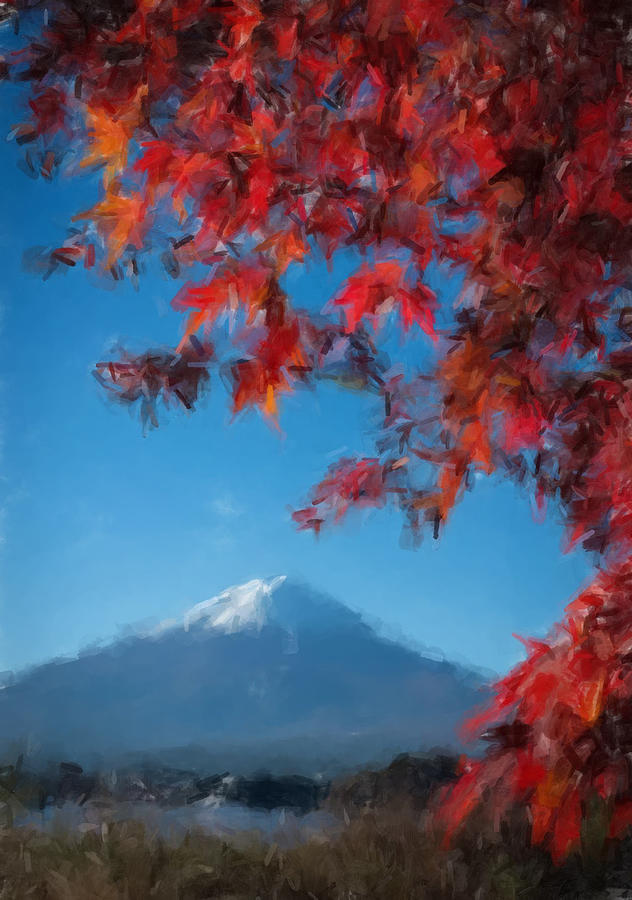 Mount Fuji and Red Leaves Painting by Gary Arnold