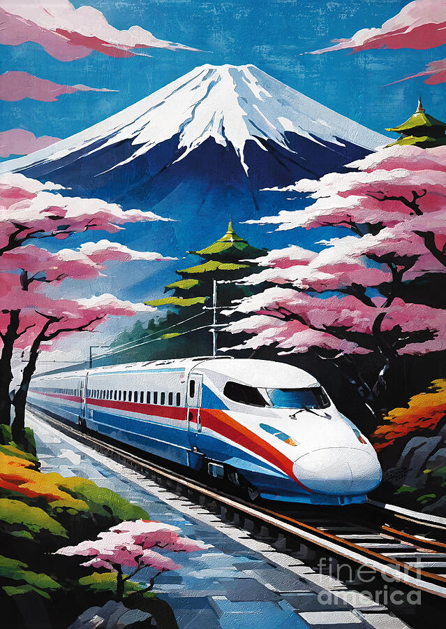 Tree Digital Art - Mount Fuji and Shinkansen train by Andrzej Szczerski