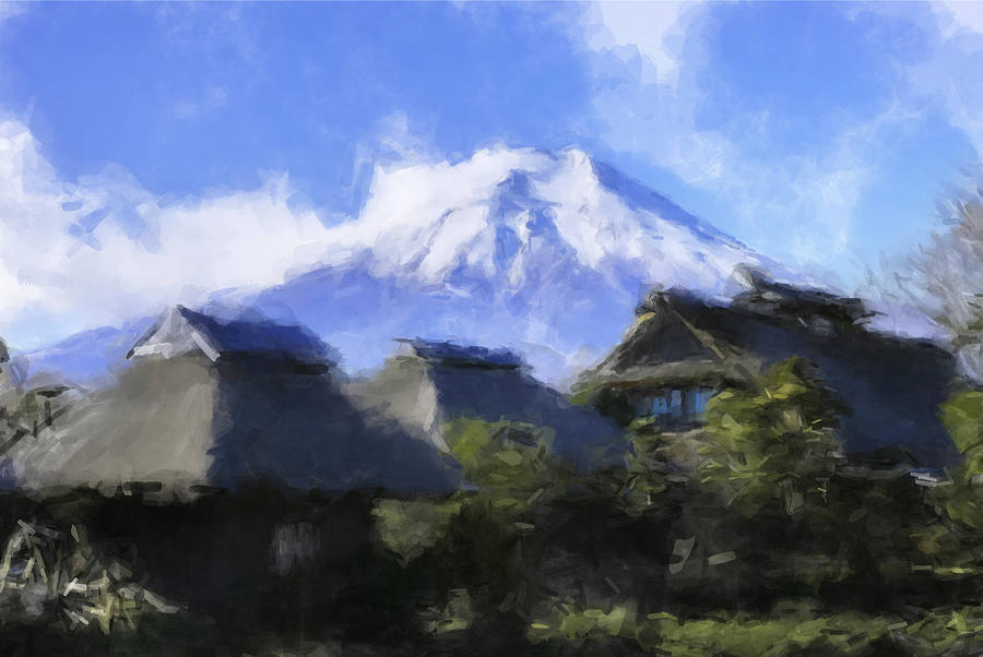 Mount Fuji and Village Painting by Gary Arnold