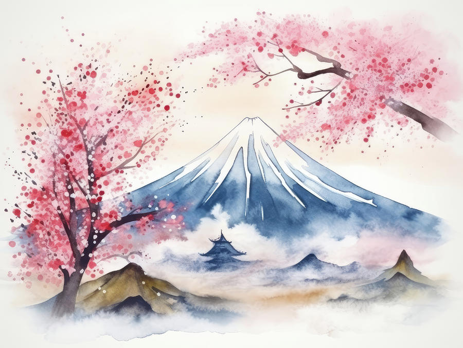Mount Fuji Sakura Cherry Blossom 01 Digital Art by Matthias Hauser