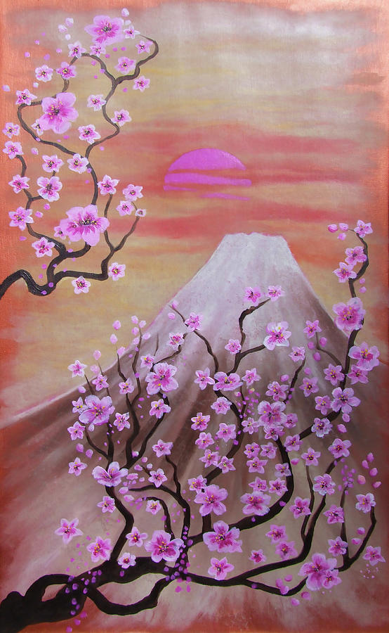 Mount Fuji with Cherry Blossom Painting by Monica LaTanya | Fine Art ...