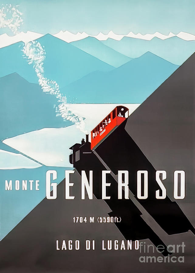 Mount Generoso Switzerland Art Deco Ski Poster Drawing by M G Whittingham