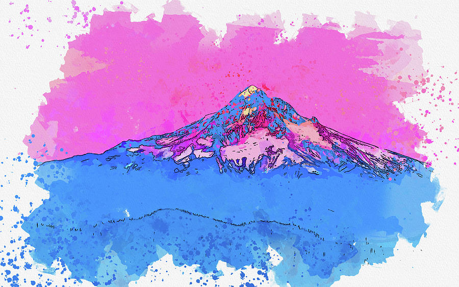Mount Hood Oregon Alpenglow Sunset Pink Sky Mountain Peak Painting By
