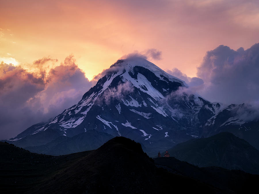 Sunset Photograph - Mount Kazbegi, Georgia, The Caucasus by Francesco Emanuele Carucci