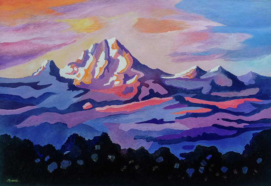 Mount Kenya at dawn Painting by Anthony Mwangi