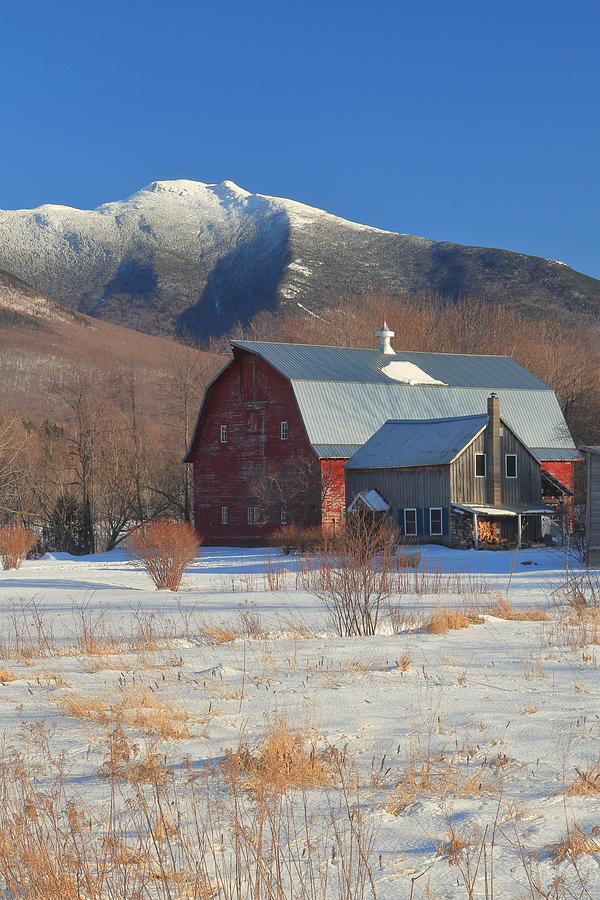  Mount Mansfield and Barn in Winter Photograph by John Burk