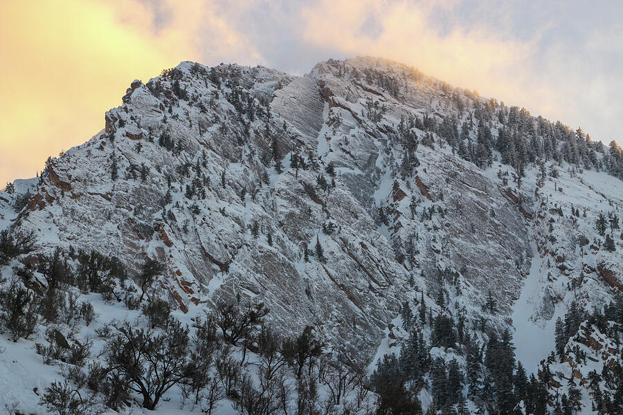 Mount Olympus Cliffs Winter Sunset - Salt Lake City, Utah Photograph by Brett Pelletier