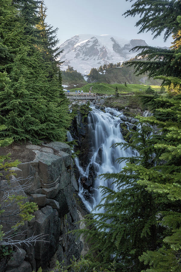 Mount Rainier and Myrtle Falls, Late Afternoon, vertical Photograph by Belinda Greb