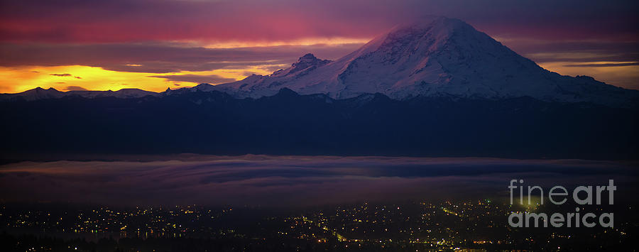 Mount Rainier Dark Sunrise Photograph