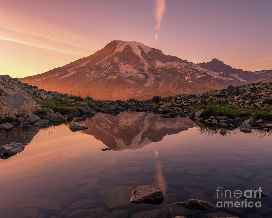 Mount Rainier Dusk Reflection Warmth Photograph